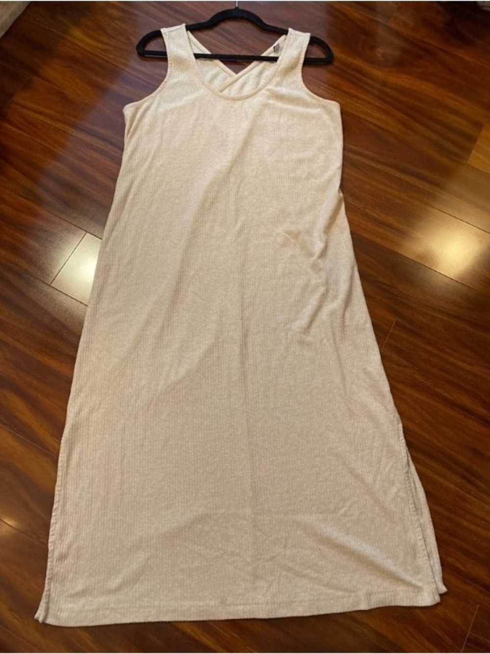 Old Navy linen blend minimalist Cream Ribbed Tank Maxi Dress